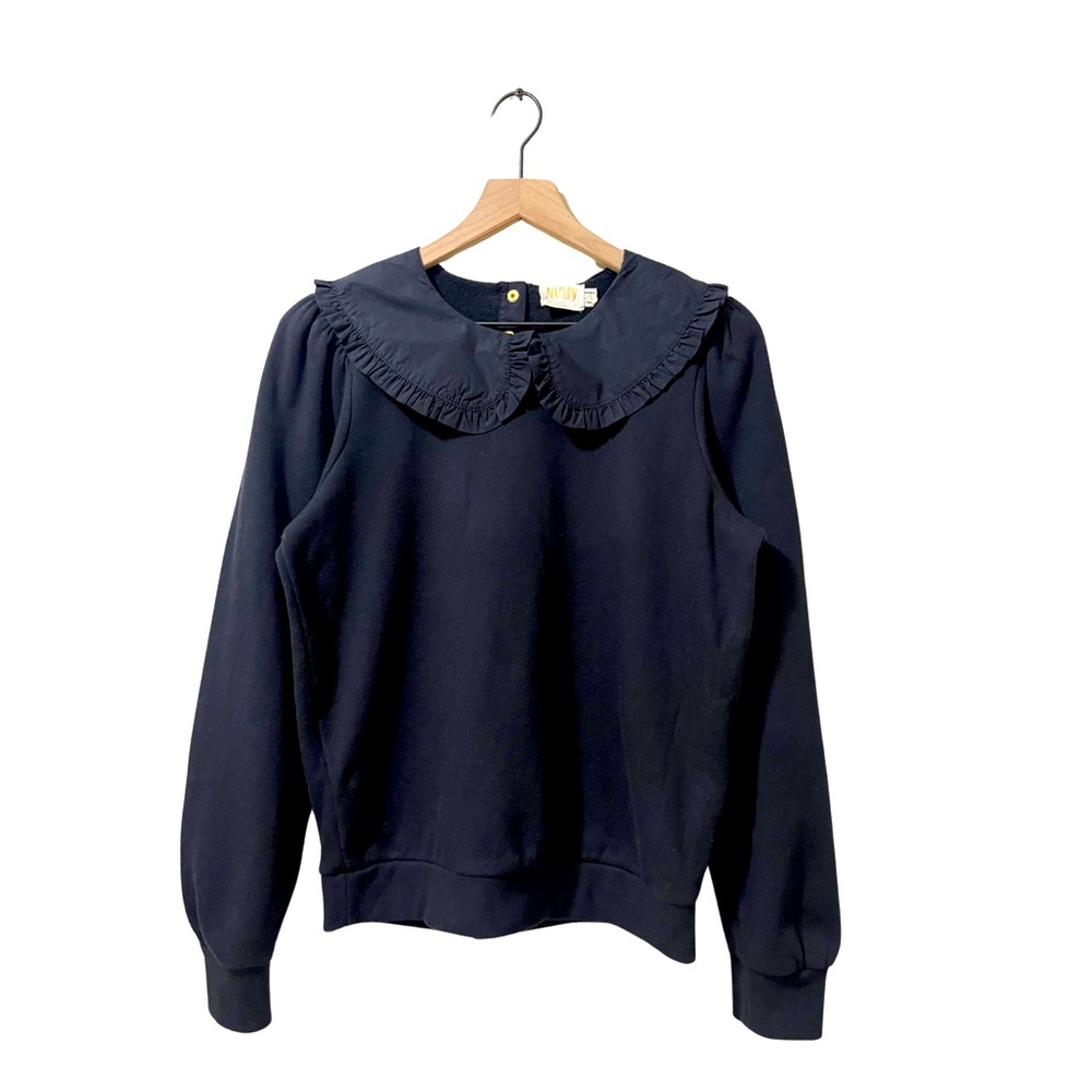 Nation LTD Black Peter Pan Ruffle Collar Long Sleeve Sweater Size Small